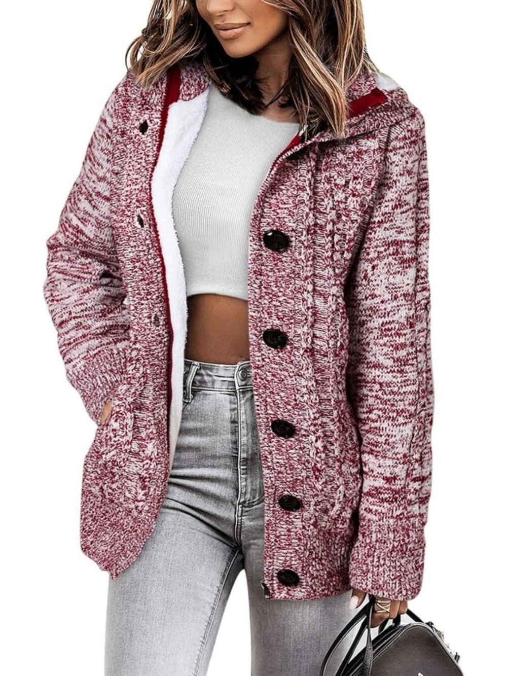 Cozy Hooded Fleece-Lined Cardigan Sweater for Women - Perfect Layering Piece